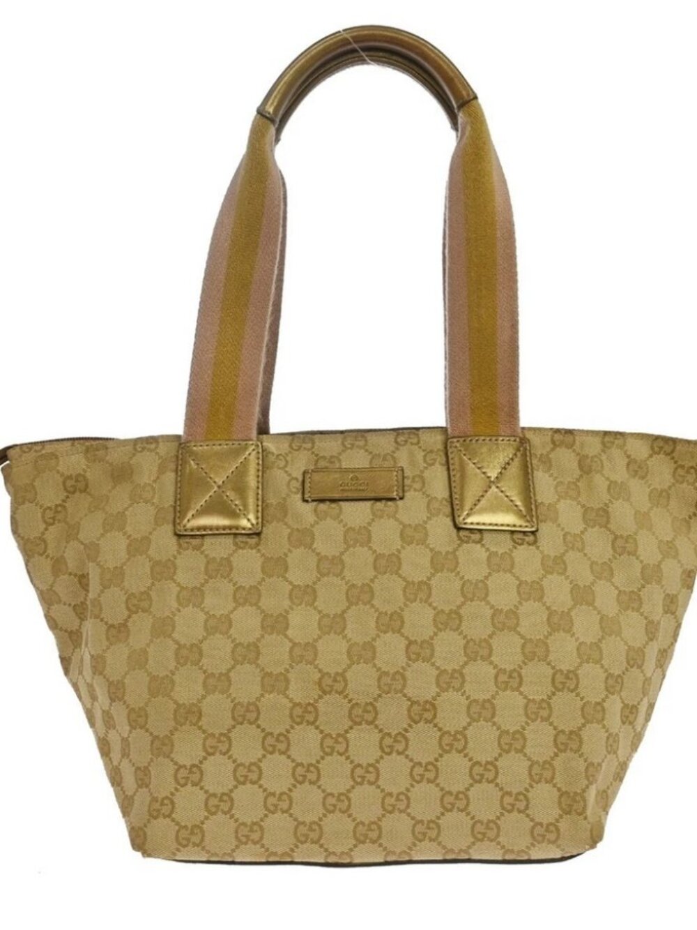 Gucci Beige Gold Canvas GG Tote Handbag